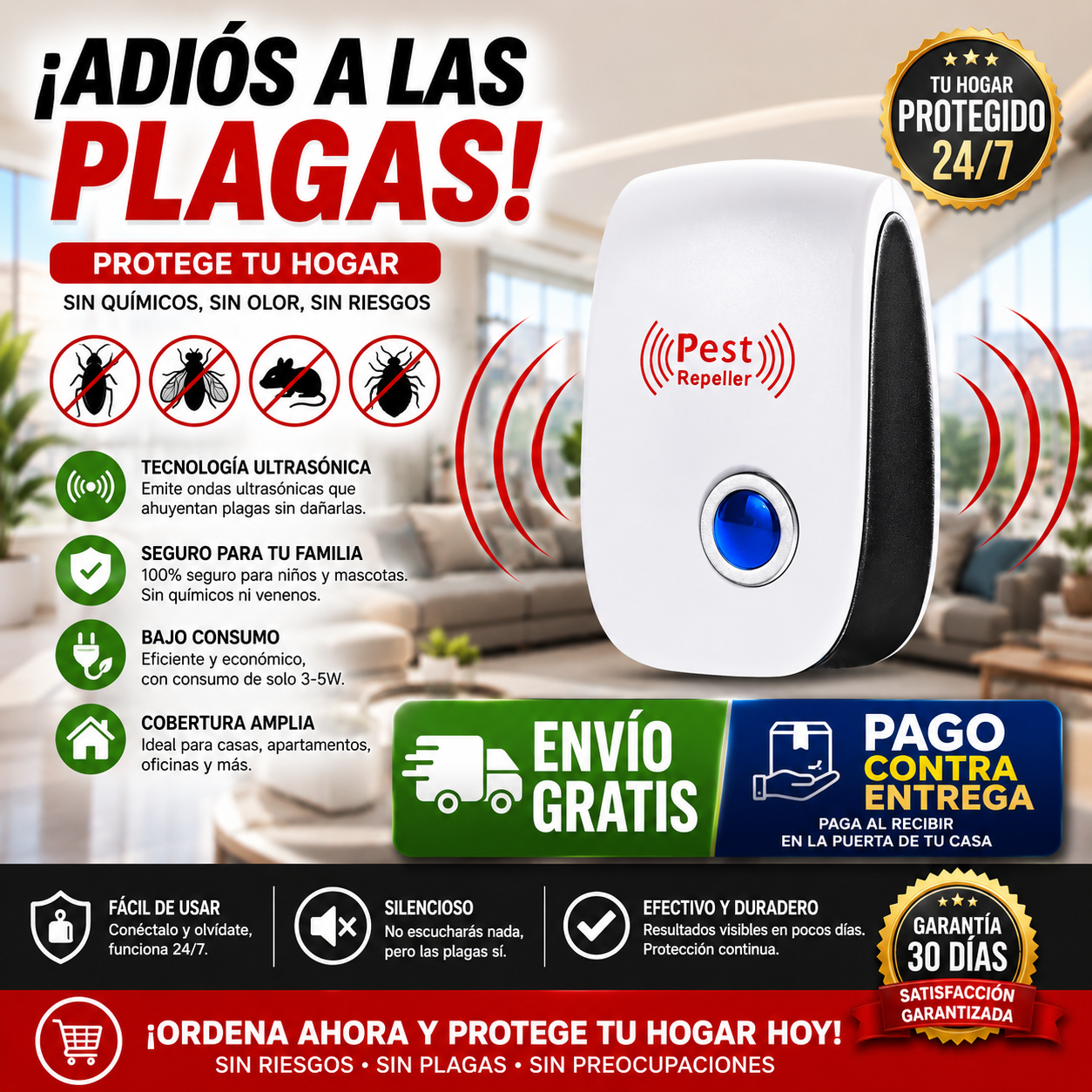 Repelente Ultrasónico Anti Plagas 24/7